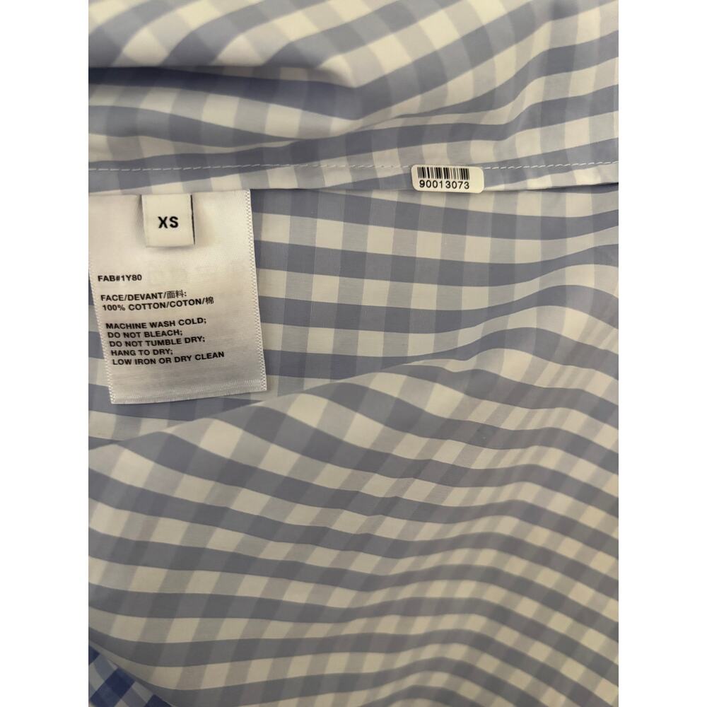 Lafayette 148 New York Poplin Button Up Shirt Blue Gingham Check Size XS FLAW - Picture 13 of 15
